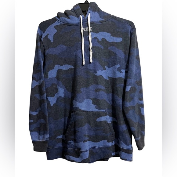 Victoria's Secret Tops - Victoria's Secret PINK Blue and Black Camouflage Sherpa Hoodie Size Small
